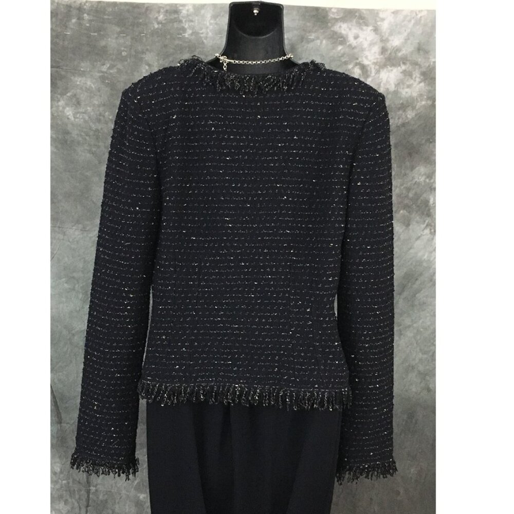 BEAUTIFUL st john couture knit black multi embellished jacket skirt suit 8 - Picture 7 of 9